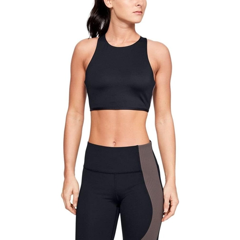 Under Armour Sports Bra Women's Small Black‎ High Neck Racerback Crop Top